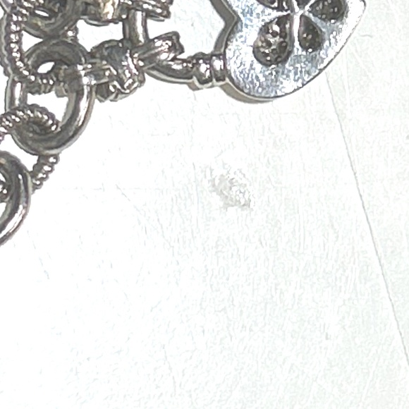 Sterling Silver 925 Diamond Heart Charm Rolo Link Toggle Bracelet Signed KRN - Picture 4 of 16